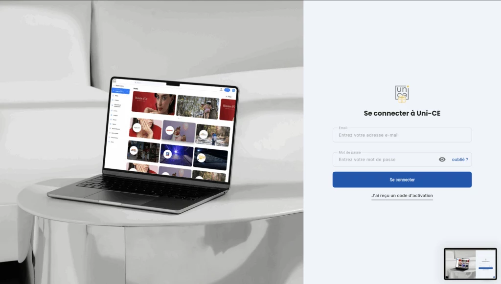 Écran de connexion de la plateforme Uni-CE